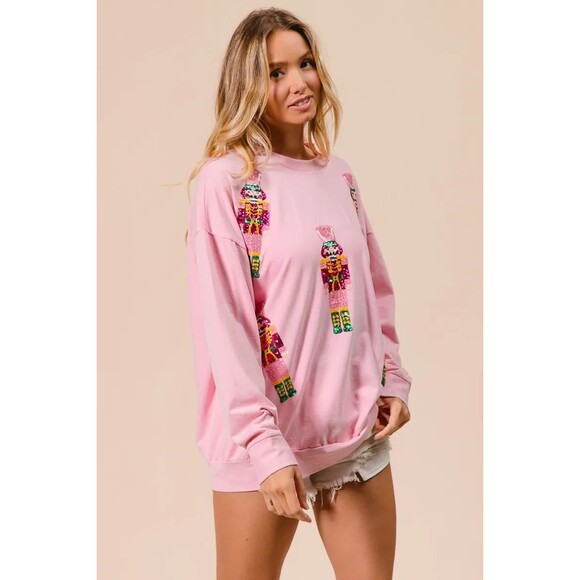 BiBi Sequin Nutcrackers Embroidery Christmas Sweatshirt NWT - Picture 3 of 13